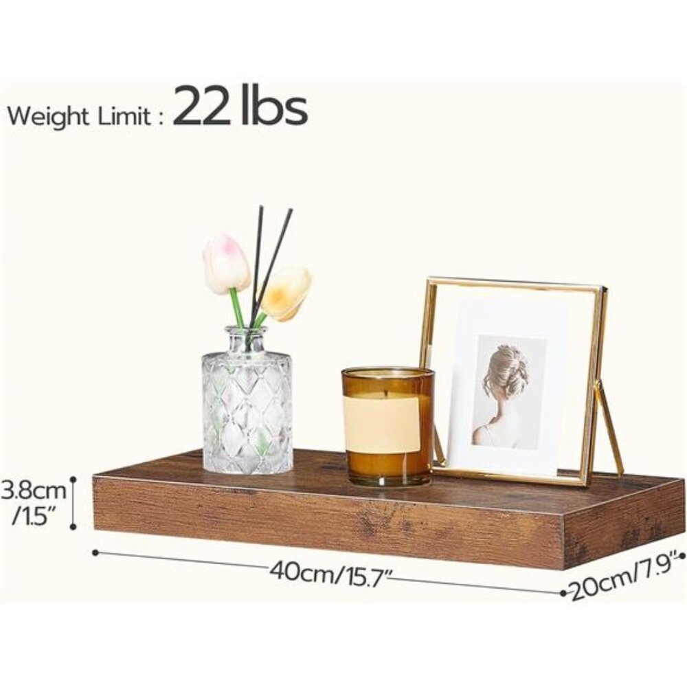 Floating Shelves for Wall, Wall Mounted Shelf Set of 2, 15.7" Hanging - Picture 3 of 7